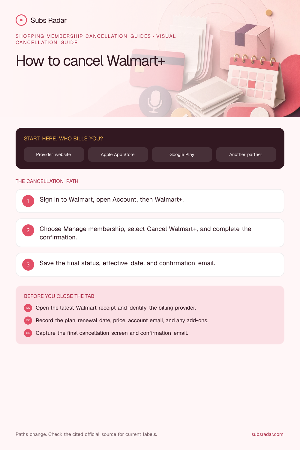 How to cancel Walmart+: billing paths, cancellation steps, and confirmation checklist
